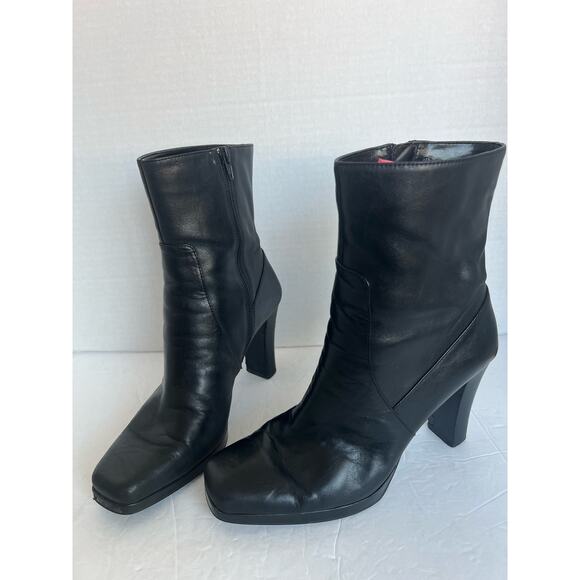 Worthington Black Leather High Heel Mid Calf Square Toe Zip Up Boots Size 9M - Picture 1 of 10